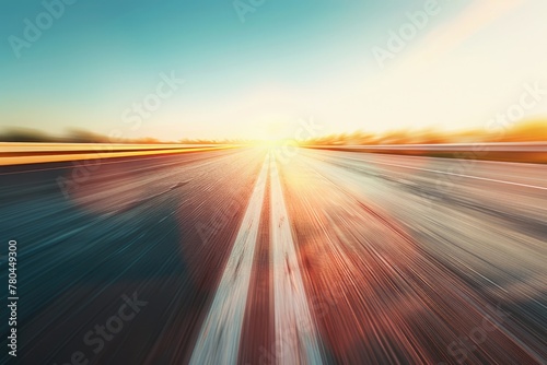 Blurred Road in Motion. Abstract Asphalt Highway with Sunlight and Space