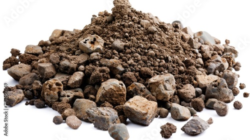 Dirt Hole and Rocks Pile on Isolated White Background for Ecology and Agriculture Concepts - Clipping Path Included