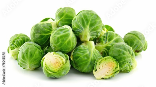 Fresh Raw Brussels Sprouts, Isolated on White Background. A Healthy and Nutritious Vegetable - Cole, Cabbage and Kale photo