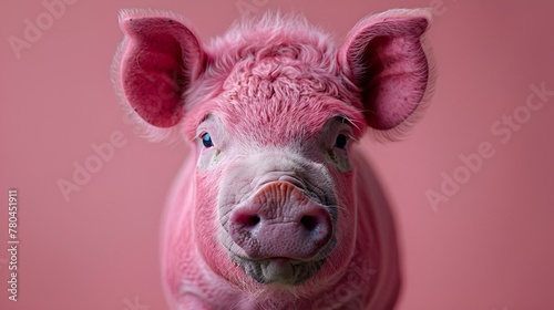 Adorable pig with large ears and pink fur, AI-generated.