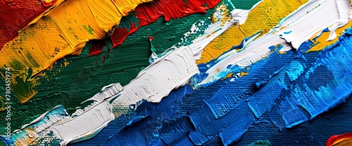 Close up of the South African flag painted on white background with copy space, colorful brush strokes, vibrant color, concept for international day of south africa , banner design