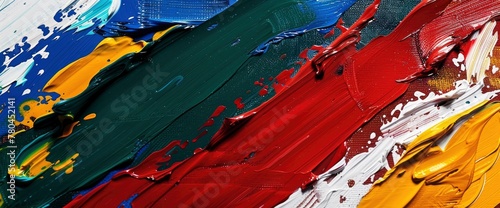 Close up of the South African flag painted on white background with copy space, colorful brush strokes, vibrant color, concept for international day of south africa , banner design