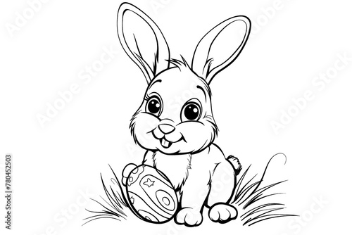 Cartoon bunny with Easter egg for coloring book