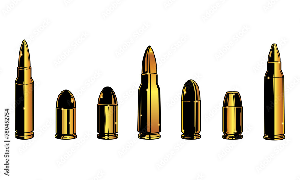 Set collections of retro metallic gold bullets. Clip art vector illustration Set collections of retro metallic gold bullets. Clip art vector illustration