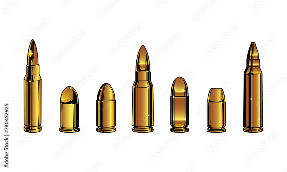 Set collections of retro metallic gold bullets. Isolated clip art Set collections of retro metallic gold bullets. Isolated clip art