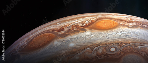 Close-up of Jupiter and its great red spot. photo