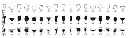 Set of different glasses line icon. Wineglass icon Isolated over transparent