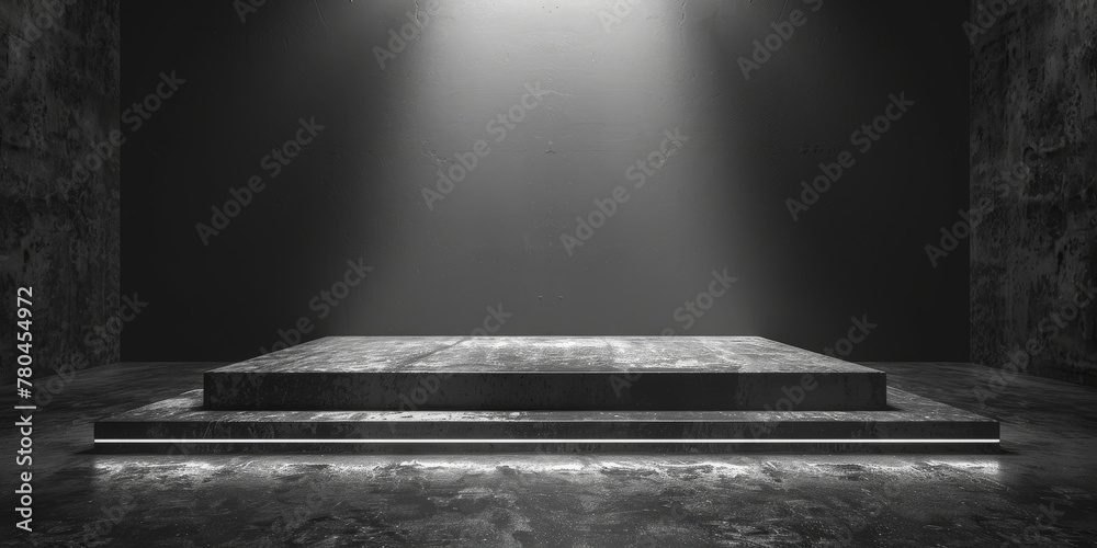 Dark grey black background with a spotlight , empty space for product display or advertising, empty black room studio, black podium Dark grey black background with a spotlight , empty space for product display or advertising, empty black room studio, black podium