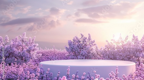 Spring lavender flower display plant background, lavender podium, purple lavender punch point © SHI