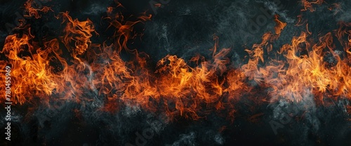 Fire burning flames on a black background, a fire texture for design. An isolated fire flame texture on a black background