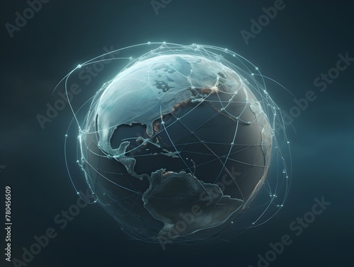 Global Network Communication Technology Planet Earth Futuristic Cyber Concept 3D Rendering Digital International Business Exchange Space Graphic