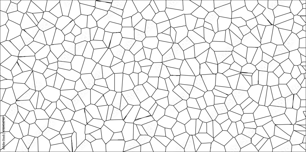 Abstract White Colored Broken Stained-Glass Geometric Retro Tiles Pattern w Black Lines & Quartz Crystal Voronoi Diagram Background for Website, Fabric Printing, Brochures, Luxury/Premium Packaging Abstract White Colored Broken Stained-Glass Geometric Retro Tiles Pattern w Black Lines & Quartz Crystal Voronoi Diagram Background for Website, Fabric Printing, Brochures, Luxury/Premium Packaging