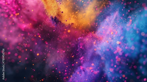 Launched colorful powder on dark background, Paint splash powder