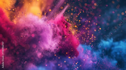 Launched colorful powder on dark background, Paint splash powder