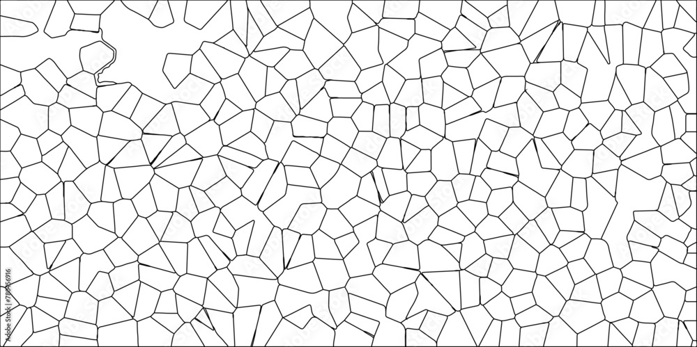 Abstract White Colored Broken Stained-Glass Geometric Retro Tiles Pattern w Black Lines & Quartz Crystal Voronoi Diagram Background for Website, Fabric Printing, Brochures, Luxury/Premium Packaging Abstract White Colored Broken Stained-Glass Geometric Retro Tiles Pattern w Black Lines & Quartz Crystal Voronoi Diagram Background for Website, Fabric Printing, Brochures, Luxury/Premium Packaging
