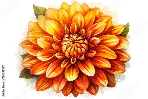 Top view of single orange flower isolated on transparent background. Generative AI