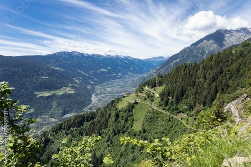Scenic view of a beautiful landscape with valleys and mountains located in Tyrol, Italy