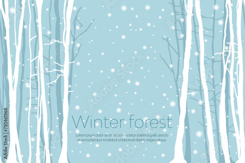 Winter landscape with snow. View of the winter forest, a place for outdoor recreation. Vector background. Snowfall. © andrei