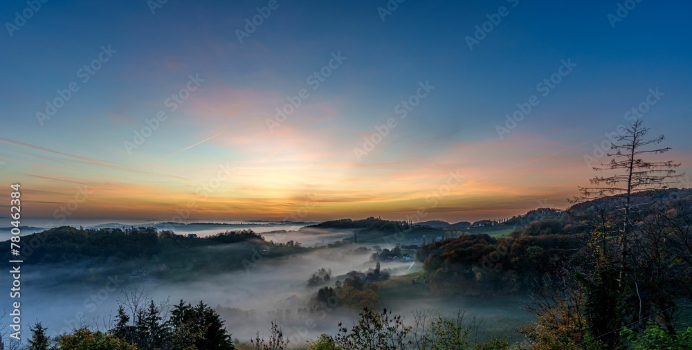 Sunrise scenery from the area of South Styrian Wine Road