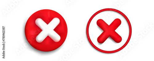 3d red x cross in circle wrong and error sign vector