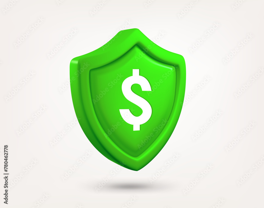 Green shield with dollar sign isolated on white background. 3d vector illustration Green shield with dollar sign isolated on white background. 3d vector illustration