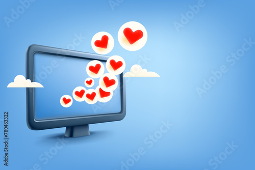 Social media reaction with red hearts. 3d vector illustration