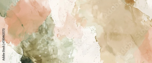 Watercolor background with soft pastel colors and abstract shapes in earth tones , beige, brown, olive green, pink, cream. Soft texture of the watercolour paper, high resolution