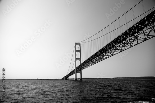 Grayscale of the The Mackinac Bridge