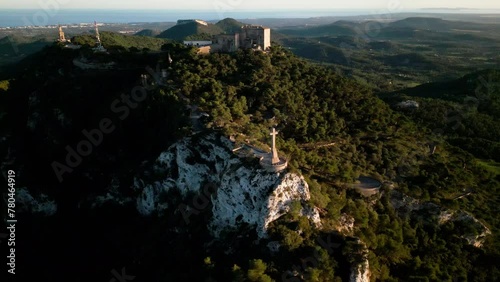 Aerial view of Sant Salvador Sanctuary on a sunny day in Mallorca. photo