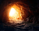 cave opening, mysterious den entrance in bright light