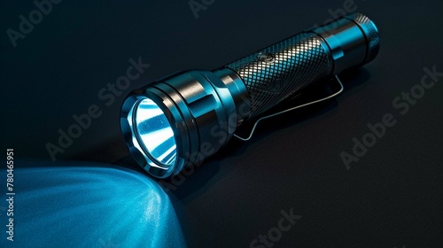 silver color flashlight cut out on dark background