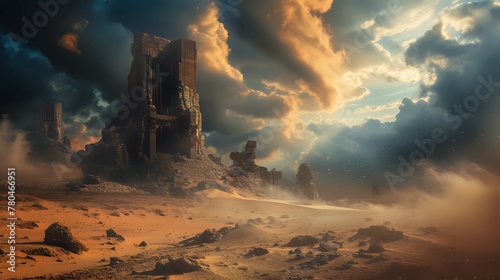 Whisper of Ancient Ruins in Barren Sands./n