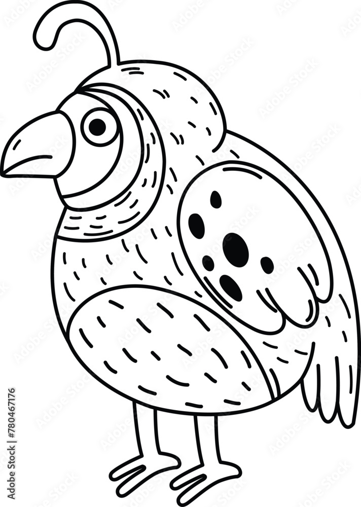Obraz premium Hand drawn quail character illustration, vector