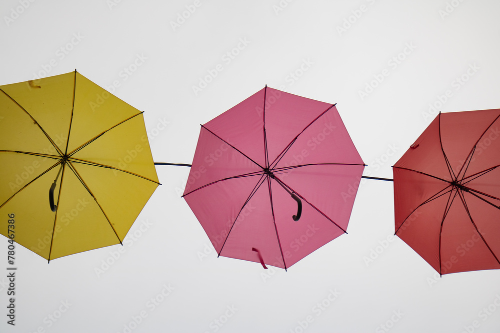 closeup of umbrellas decoration in city of Villach, Austria