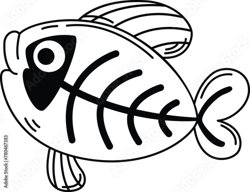 Hand drawn x ray fish character illustration, vector