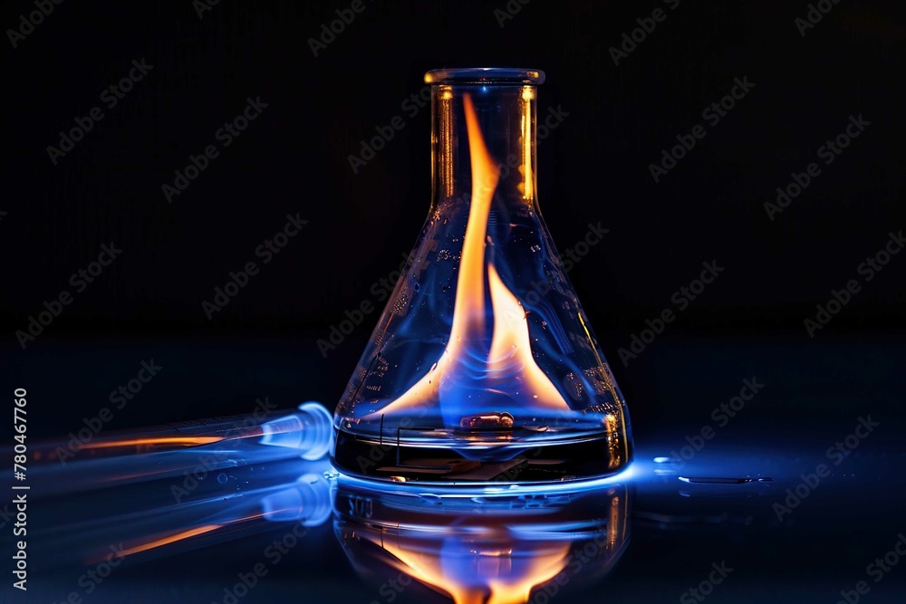 Conical flask with flame Conical flask with flame