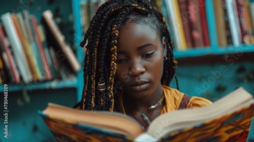 african women with Braids reading book