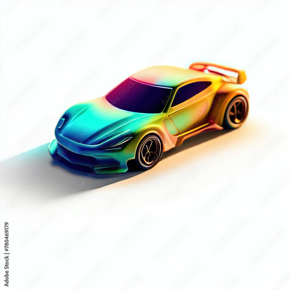 Naklejka premium a classic sport car with bright colors isolated on a white background. shiny automobile with rainbow colors. 3d illustration made with generative AI technology 