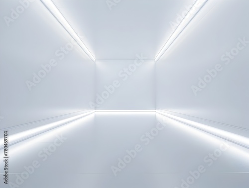 Sleek and Minimalist Architectural Abstract 3D Room with Futuristic Neon Lighting and Clean White Background