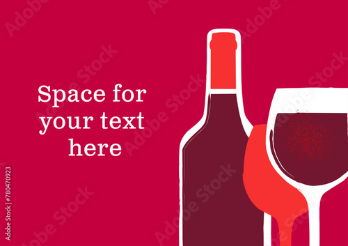 Wine bottle with wine glass illustration for a bar or restaurant menu identification