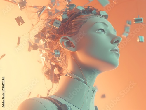 Visually Striking Artificial Intelligence Algorithm and Blockchain Concept in Vibrant Futuristic Setting