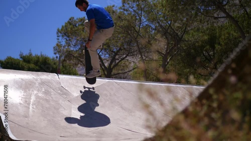 Skater rides the mini ramp in Greece photo