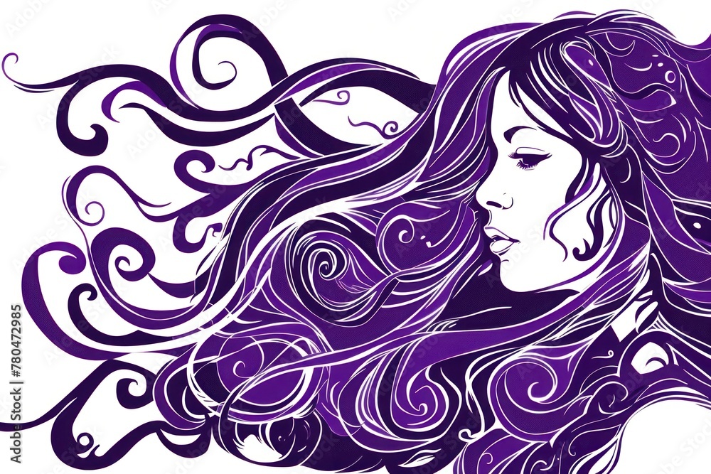 woman with long hair in purple in her left profile