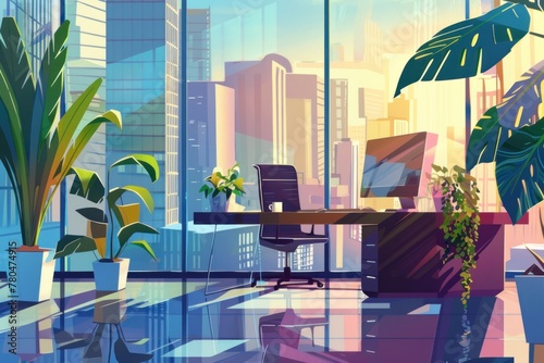 office room with plants outside of windows © ASDF