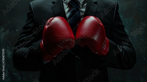 Businessman in boxing gloves on black background © Naila