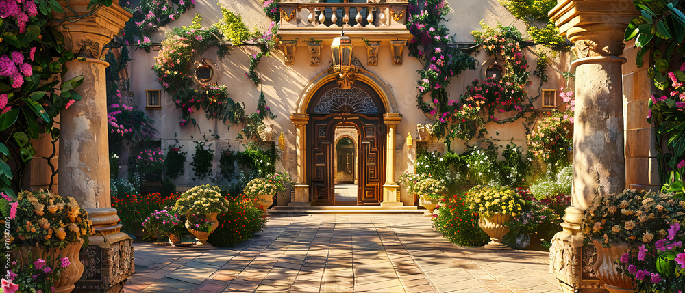 Fototapeta premium Vintage Architectural Charm, Old Building with Elegant Doorway, Travel and History in Europe Captured