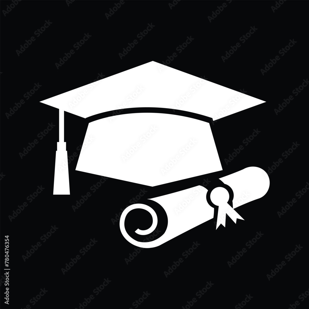 graduation cap with diploma icon - obrazy, fototapety, plakaty 