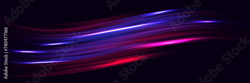  Neon glowing wavy lines. Shiny light wave effect. Magical glowing design.