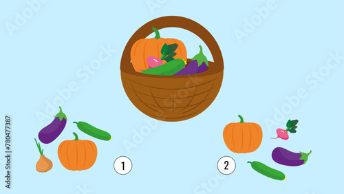 Educational game for children. Count how many fruits and vegetables.