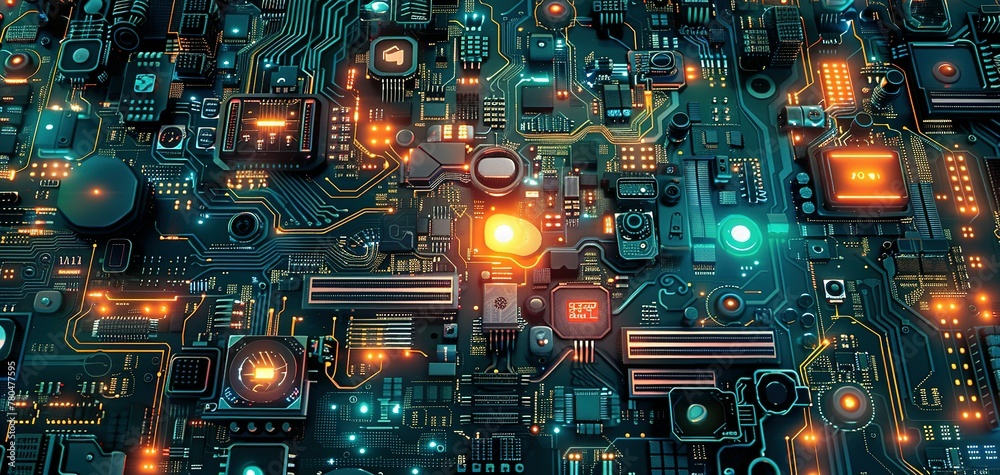 Abstract circuit board with a lot of micro chips.3d illustration computer processor circuit board for server. Abstract circuit board with a lot of micro chips.3d illustration computer processor circuit board for server.